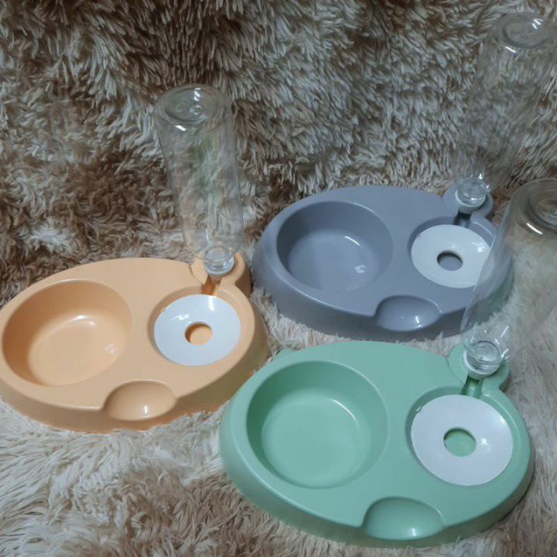 Bát ăn kèm bình tự động cho chó mèo hình gấu (kèm bình tự động)