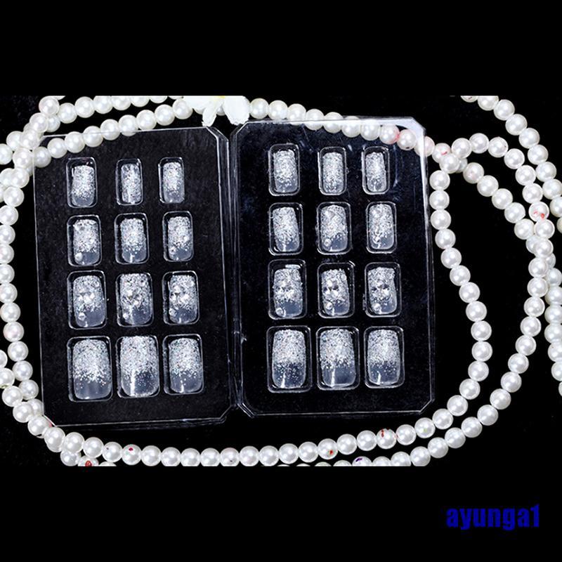 [Hàng mới về] Bộ 24 móng tay giả đính đá màu bạc phong cách pháp