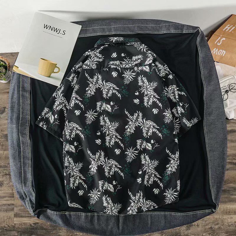 Men's Short Sleeve Shirt With Plant Pattern Print Fashion