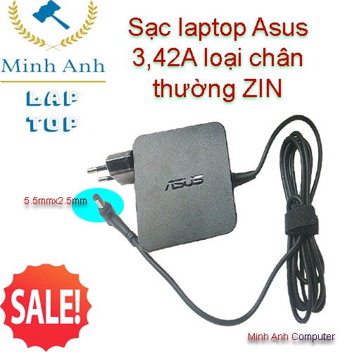 Sạc laptop Asus vuông Zin,Sạc Asus 19v 3,42A (65W),Chân thường to - Chân sạc 5.5mm-2.5mm