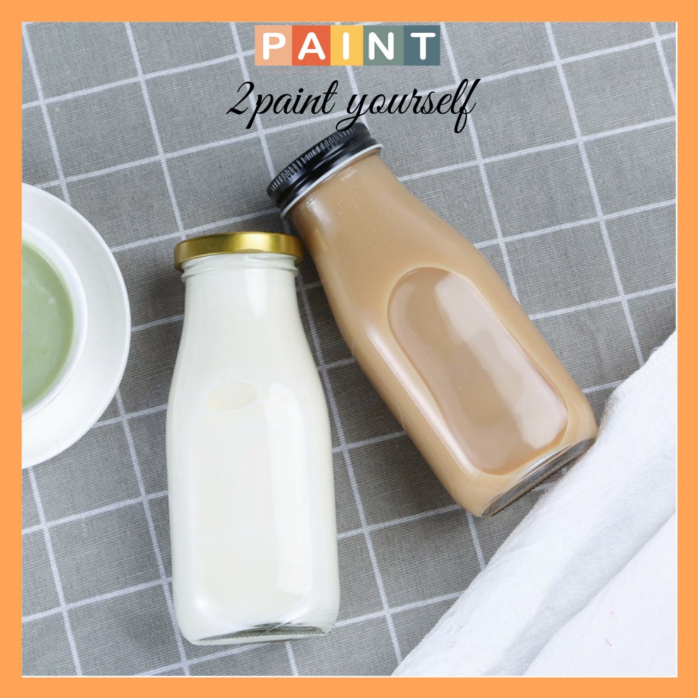 Chai thủy tinh nắp thiếc đựng nước ép, sữa hạt dáng vuông thon 330ml 2paint