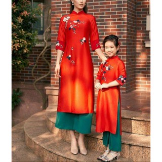 Set áo dài cách tân cho mẹ và bé gái tapta cao cấp hoa ngực