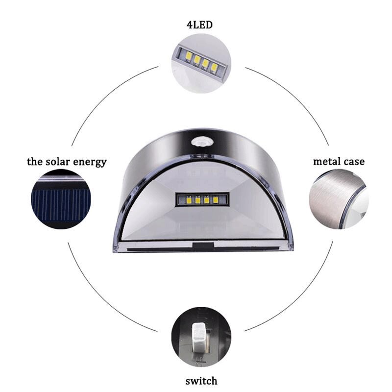 Đèn Led 4 Bóng Sử Dụng Năng Lượng Mặt Trời Chống Thấm Nước Gắn Tường Trang Trí Sân Vườn