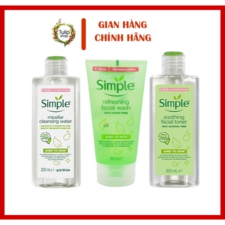 Combo Simple Toner, Sữa Rửa Mặt, Tẩy Trang Simple