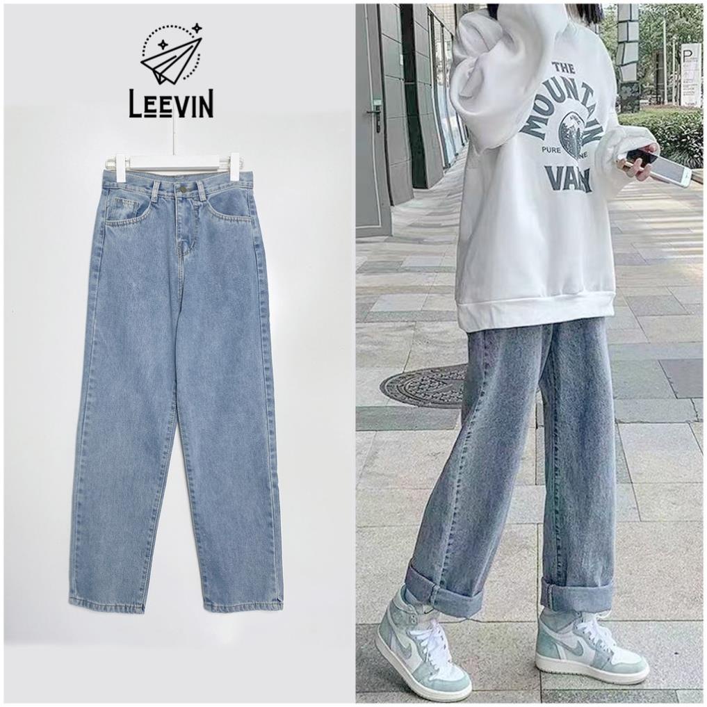 Quần Jean Ống Rộng Nữ Baggy SIMPLE Lưng Cao Ulzzang - Kiểu quần bò nữ ống rộng baggy jeans cạp cao Leevin Store Đẹp