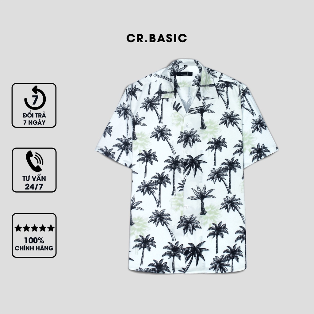 Áo sơ mi tay ngắn nam nữ CR.BASIC form rộng sơ mi họa tiết ngắn tay unisex cộc tay