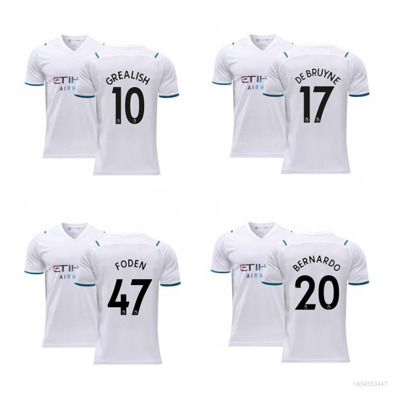 Áo thun bóng đá Manchester City F.C. De Bruyne Grealish Bernardo Away kích cỡ S-4XL