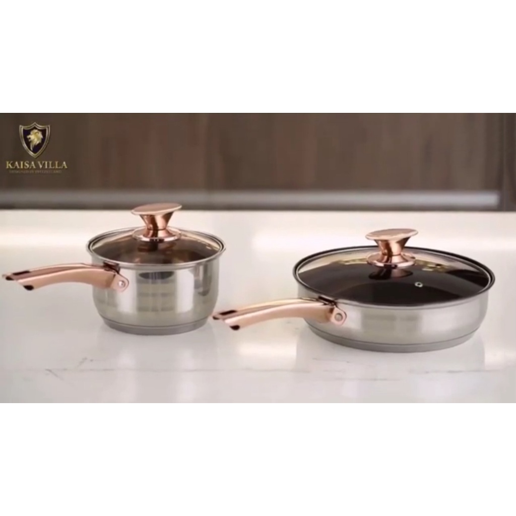 Bộ Nồi Vung Kính KAISA VILLA 6 Món 12 Chi Tiết Mã KV-6618 Tay Cầm Tráng Men Chống Dính