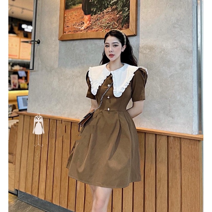 Váy chữ A cổ thuỷ thủ bèo chất thô mềm không nhăn-Minxy shop