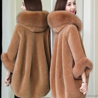 ♝♣Năm Mới Mẹ Mùa Đông Lông Áo Khoác Nữ Giữa Chiều Dài Lông Cáo Cổ Có Mũ Trùm Đầu Hạt Cừu Kéo Kích Thước Lớn Dày Co