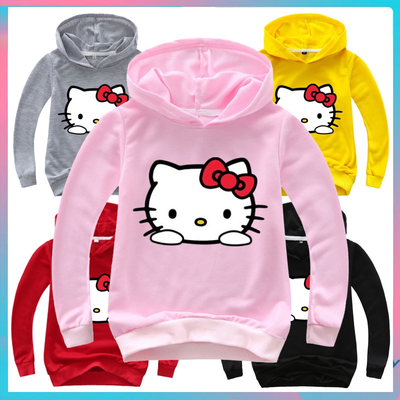 Áo Hoodie Tay Dài In Hình Hello Kitty Màu Hồng Dễ Thương Dành Cho Bé Gái