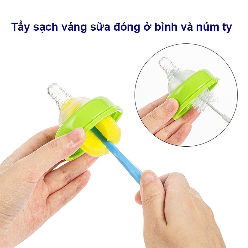 Bộ cọ rửa bình sữa, Cọ bình sữa 5 chi tiết xoay 360 độ siêu tiện lợi, jamiebaby chăm sóc trẻ sơ sinh