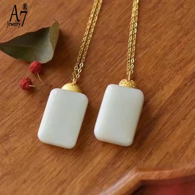 Vòng cổ Bạc S925 A7 Mặt Khảm Đá Ngọc Bích Không Phai Màu Thanh Lịch Làm Quà Tặng Cho Người Già