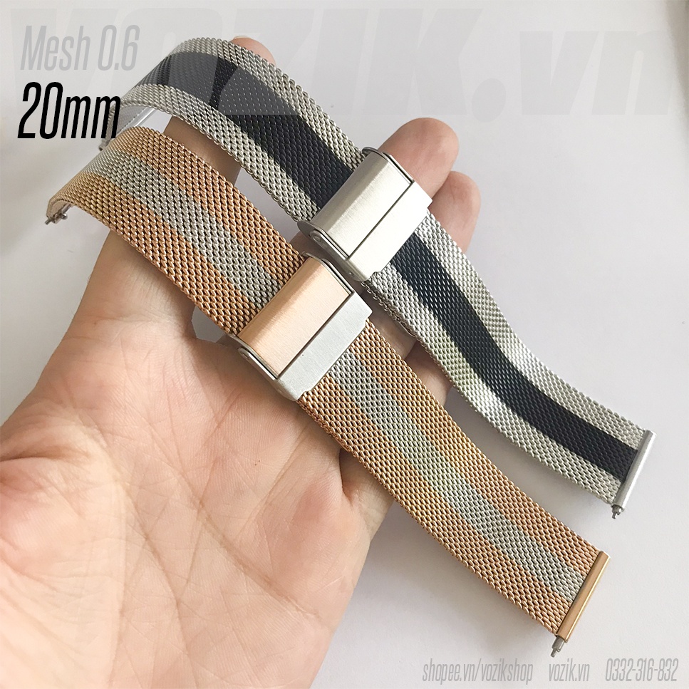 Dây đeo đồng hồ thép lưới mesh Mesh 0.6mm VOZIK - milanese strap band for watches - 4