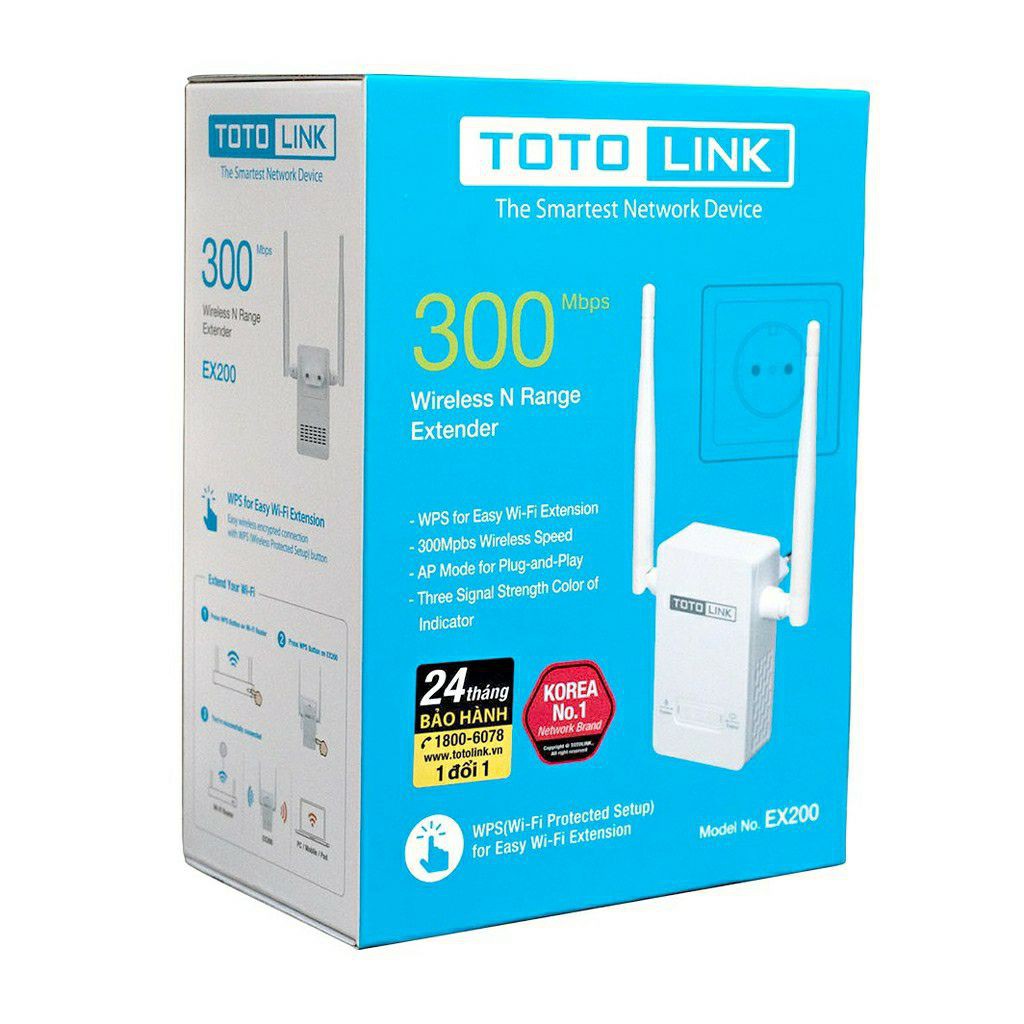 Bộ Mở Rộng Sóng Wifi Totolink EX200 Chuẩn N Tốc Độ 300Mbps