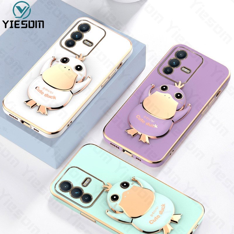 Ốp Điện Thoại Silicon Mềm Chống Sốc Có Giá Đỡ Hình Vịt Dễ Thương Cho Vivo V23 V23E V23 Pro V21 V21E V20 SE V15
