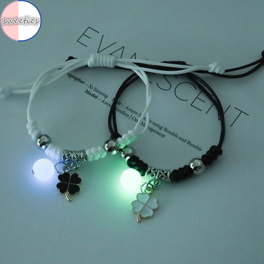 Set 2 vòng tay dây bện đính đá dạ quang thời trang cho cặp đôi