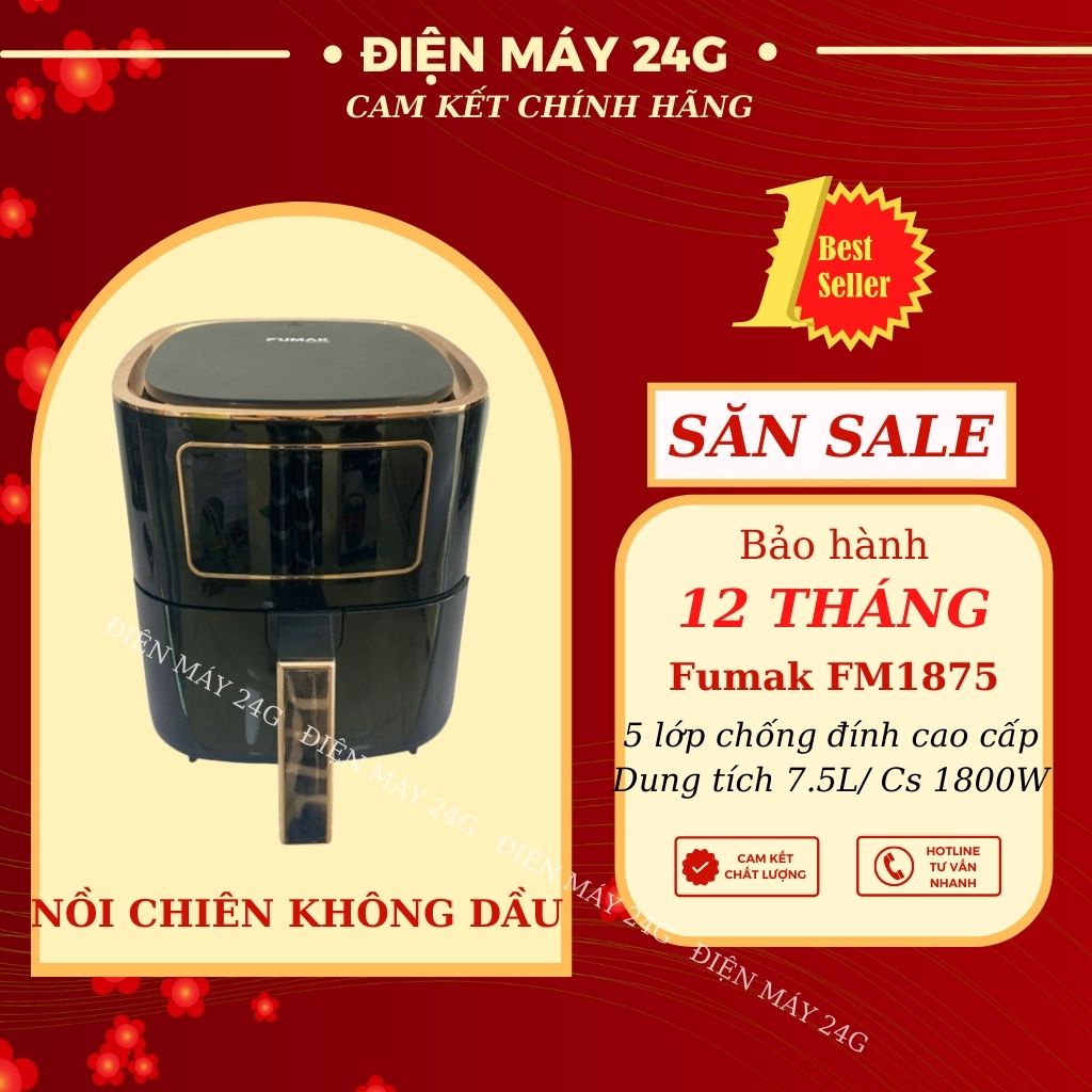 Nồi chiên không dầu Fumak FM1875 dung tích 7.5L bếp chiên điện Nhật Bản chiên rán đồ ăn nhanh chóng loại bỏ 80% dầu mỡ