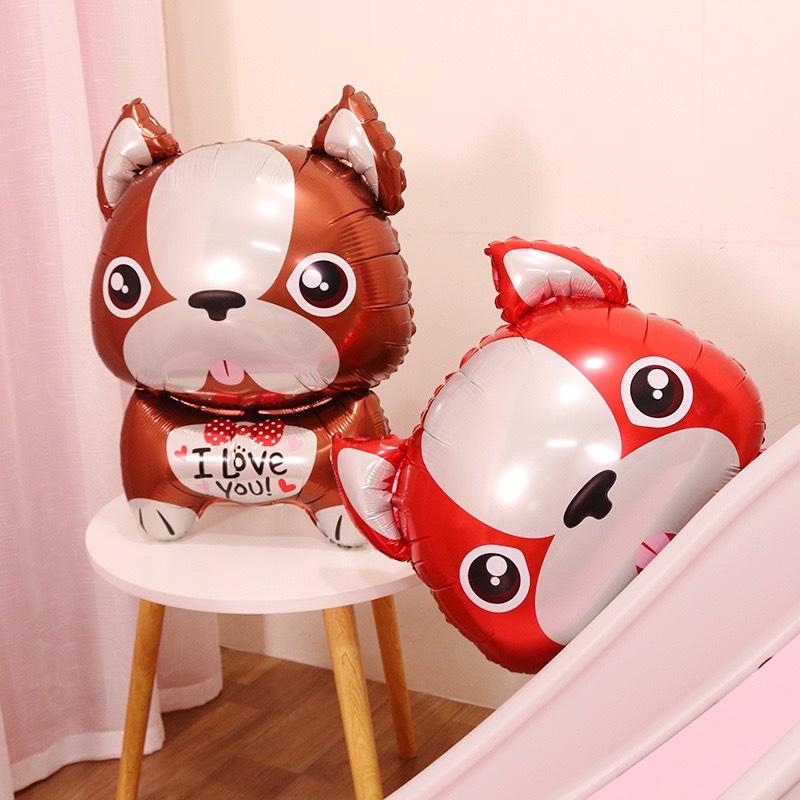 Bóng nhôm hình cún trang trí sinh nhật đầy tháng chủ đề chó cứu hộ chó vàng, nâu, đỏ, I love you PK54