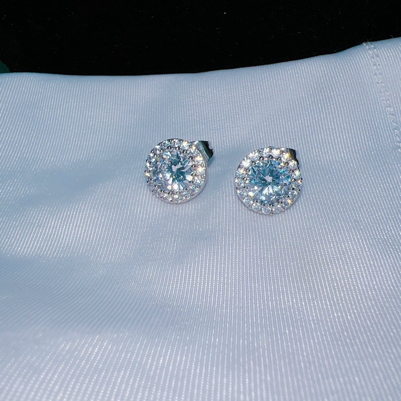 Bông tai xoàn Italy tròn mạ bạch kim