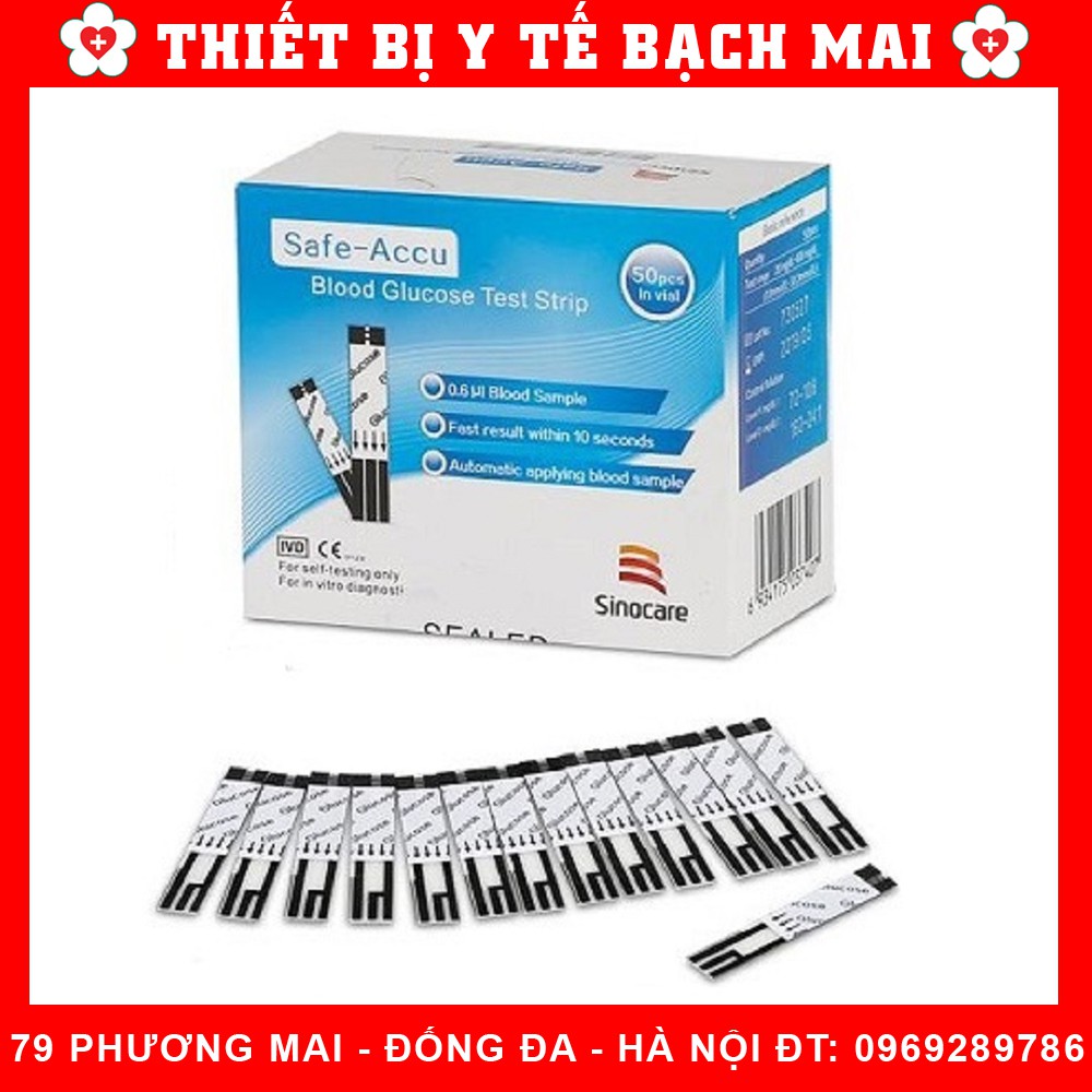 Que Thử Đường Huyết Safe- Accu Sinocare [Hộp 50 Que+ 50 Kim]