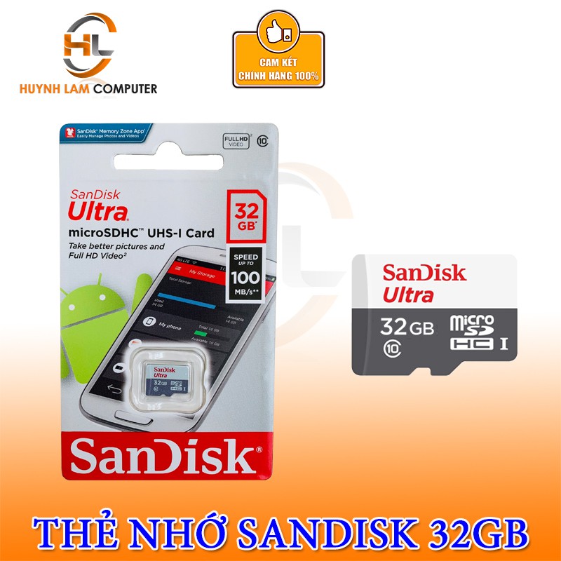 Thẻ nhớ Sandisk 32GB MicroSDXC Ultra 100MB/s Chính hãng FPT Phân Phối