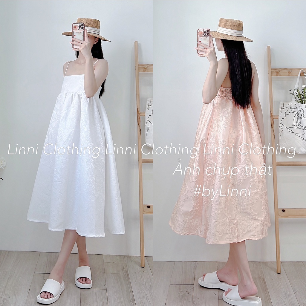 Đầm hai dây suông gấm cao cấp | Đầm váy suông bầu gấm hoa (đi chơi, đi tiệc, event)