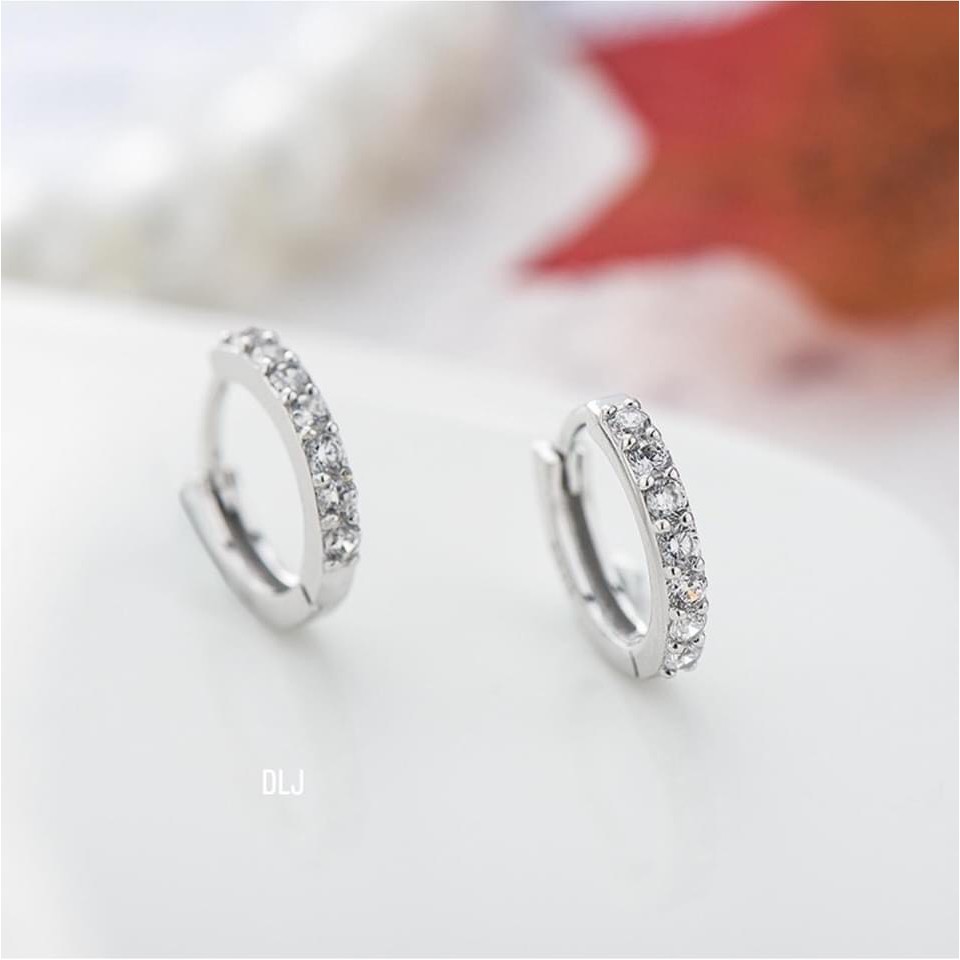 Khuyên tai vòng tròn gắn đá nhỏ - Bông tai tròn Bibi silver - BBS