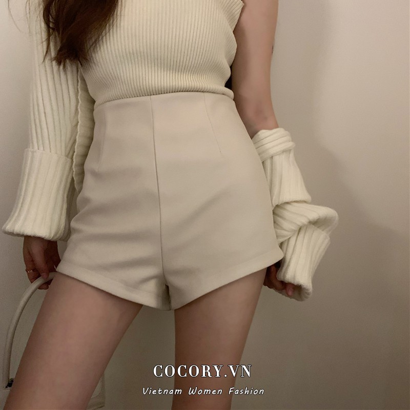Cocory vn Quần ngắn lưng cao màu trơn gợi cảm cho nữ