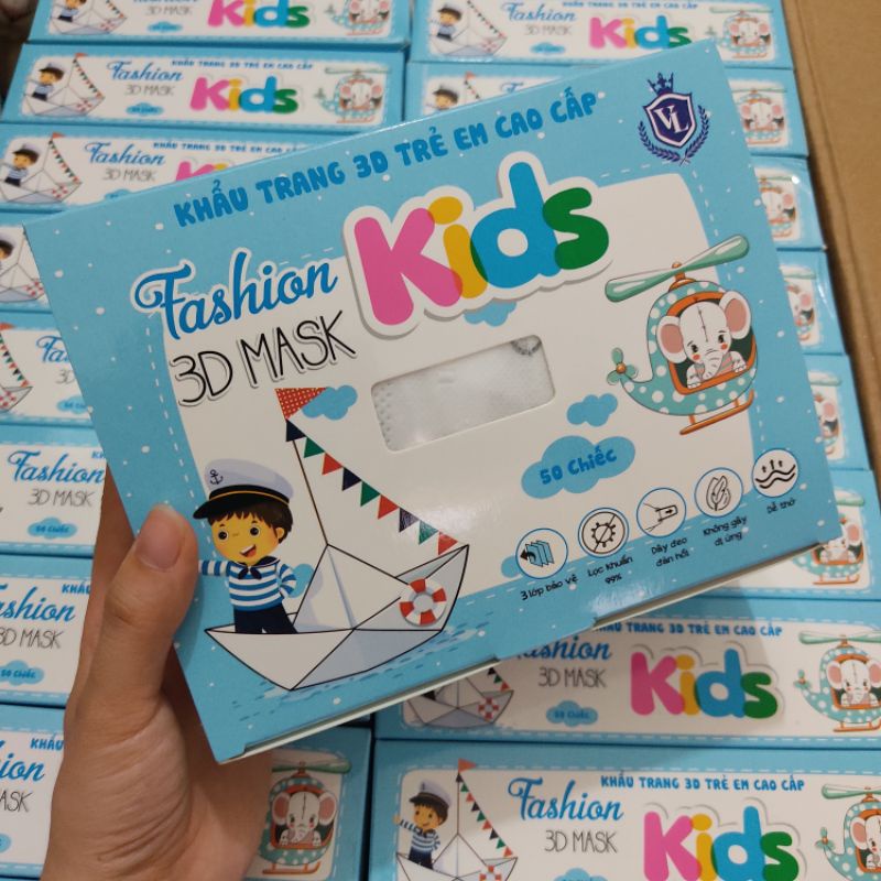 Hộp 50 cái khẩu trang 3D Mask trẻ em kháng khuẩn, 3D Mask cho bé