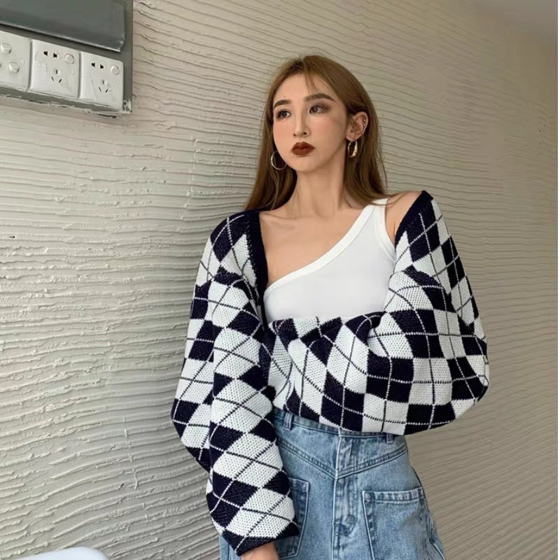 Áo Khoác Cardigan Dệt Kim Tay Dài Kẻ Sọc Kiểu Cổ Điển Hàn Quốc Thời Trang -shopbelinh