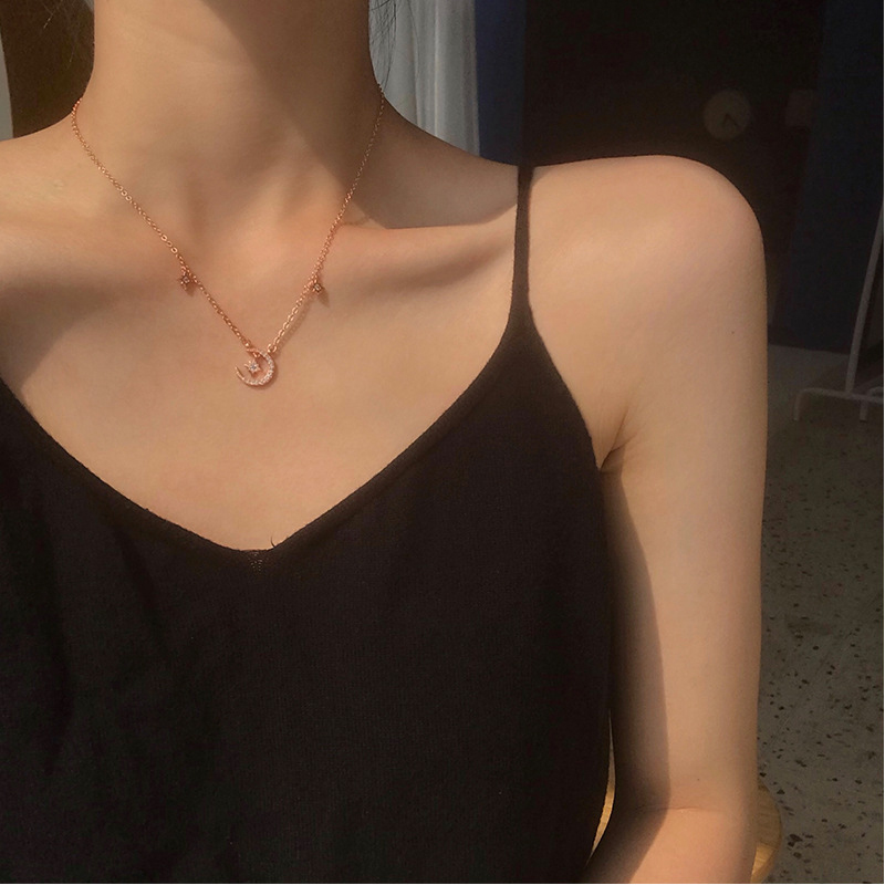 Vòng cổ choker mặt trăng và ngôi sao đính đá thời trang cho nữ