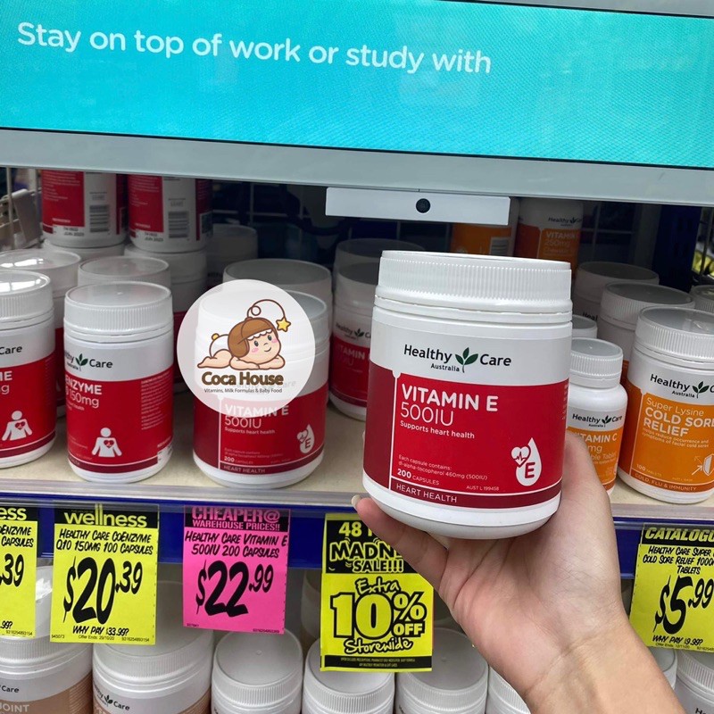 VIÊN UỐNG BỔ SUNG VITAMIN E 500IU HEALTHY CARE ✅Hàng chính hãng, đủ bill và tem chemist✅ hỗ trợ đẹp da, nội tiết tố