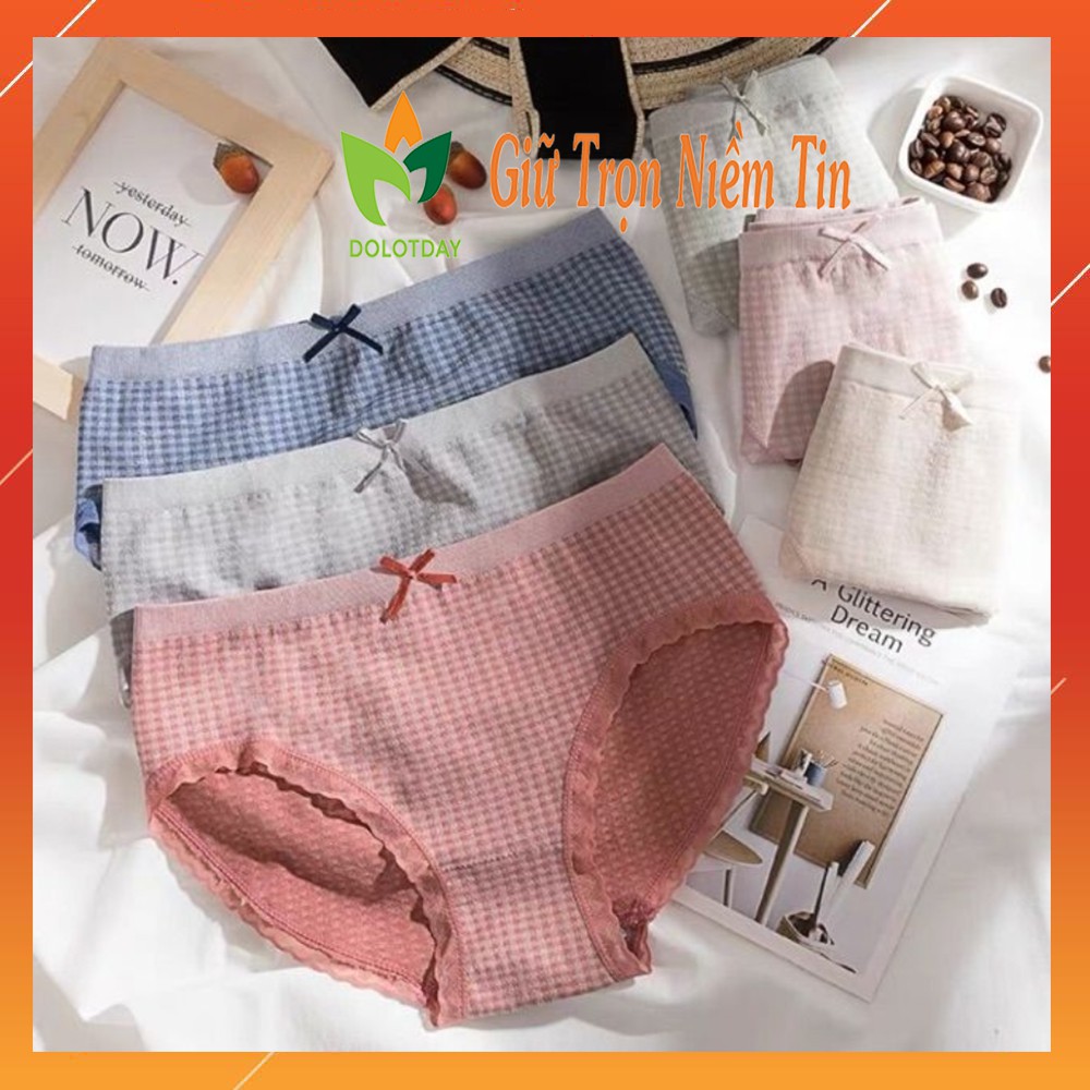 HỘP 5 Quần Lót Nữ Cotton Co Giãn 4 Chiều Kẻ Caro Viền Ren Kháng Khuẩn Dễ Thương LOTNU02