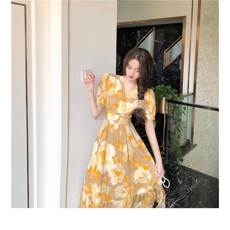 Đầm Dài Tới Mắt Cá Chân In Hoa Rừng Ngọt Ngào Thời Trang Mùa Hè 2022 Phong Cách Hepburn Mới Mẻ