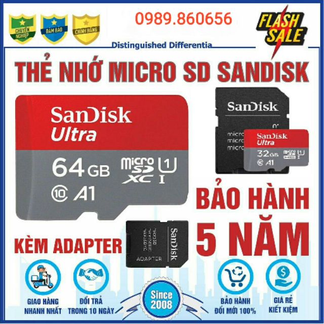 Thẻ nhớ Micro SD SanDick Ultra 64GB/32GB chuyên dụng cho điện thoại, máy tính bảng, camera IP | BigBuy360 - bigbuy360.vn