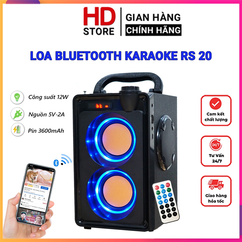 Loa Bluetooth Karaoke Công suất Cao RS A20 Haoyes, Nghe Nhạc Hát Karaoke Cực Hay Và Chuẩn - Bảo hành 12 tháng