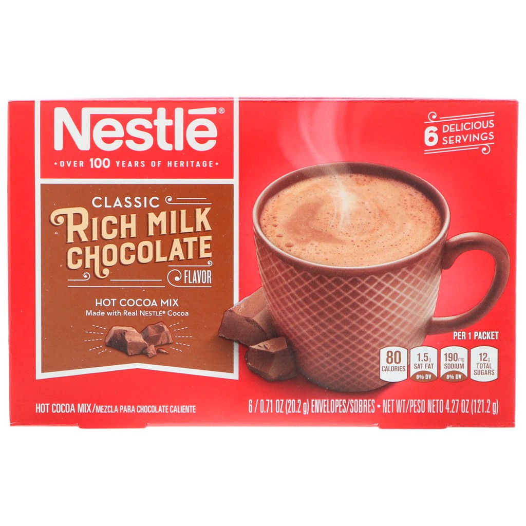 Bột Cacao hòa tan Nestle Classic Rich Milk Chocolate hộp 121.2gr (6 gói)