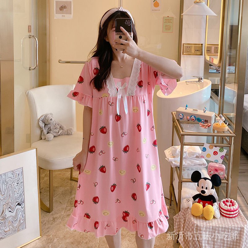 Đầm Ngủ Tay Ngắn Dáng Rộng Phong Cách Hàn Quốc Thời Trang Mùa Hè Quyến Rũ Cho Nữ
