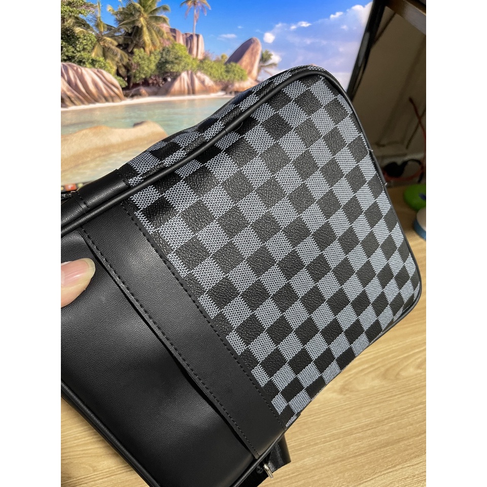 Túi đeo chéo da ipad kiểu đứng caro xanh CR31 Shalla