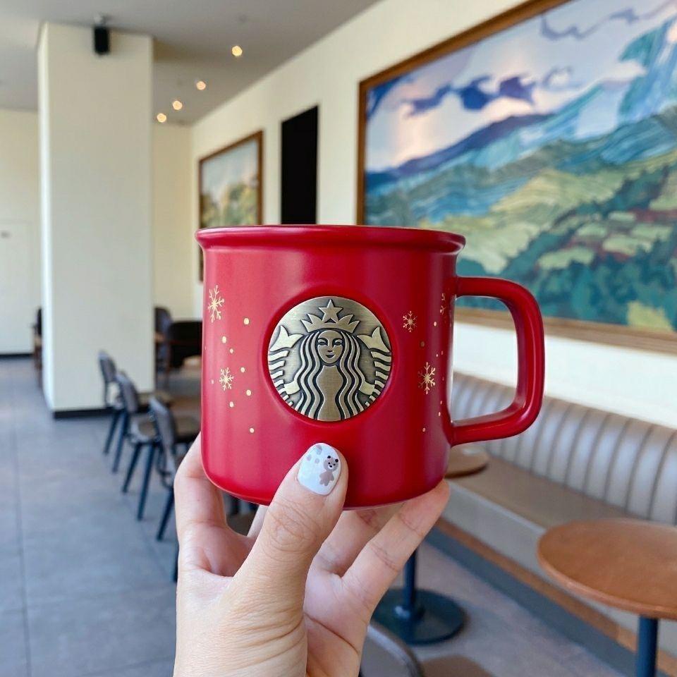 Bộ Cốc Uống Cà Phê Starbucks Bằng Sứ Cỡ Lớn Màu Trắng Đen Có Nắp Đậy Tiện Dụng