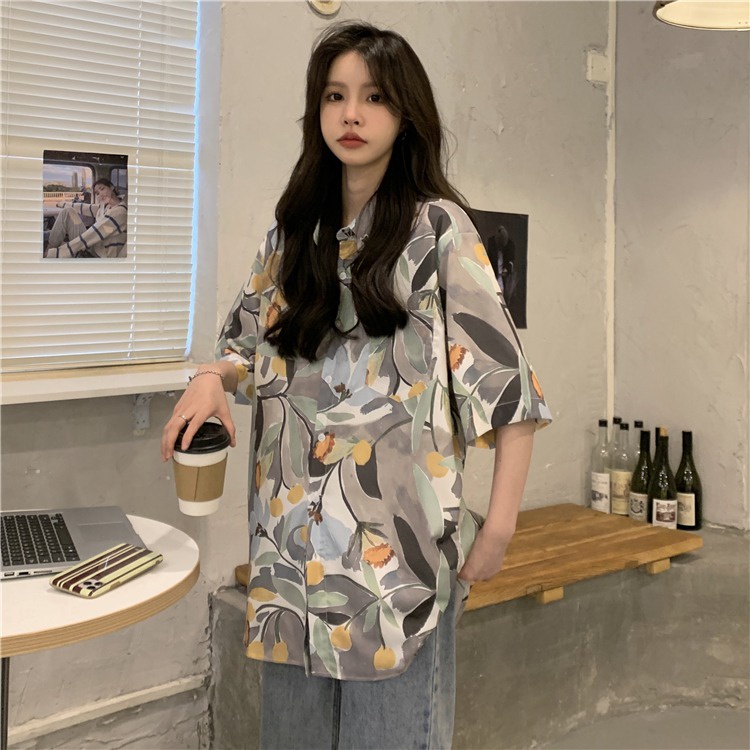 Áo Sơ Mi Tay Ngắn / Ngắn Dáng Rộng In Họa Tiết Độc Đáo Thời Trang Cho Nữ