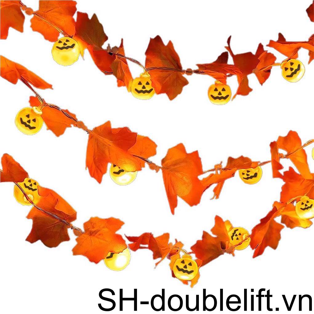 [doublelift Vn] Dây Đèn LED Hình Lá Phong Mùa Thu Kèm Quả Bí Ngô Trang Trí Lễ Tạ Ơn Mùa Halloween