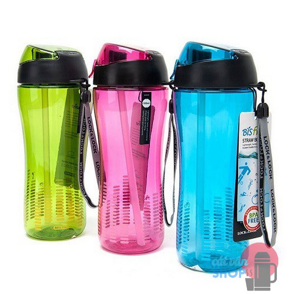 Bình nước nhựa Trian có ống hút 550ml Lock&Lock ABF628
