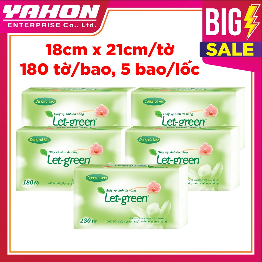 BỘ 5 TÚI GIẤY VỆ SINH ĐA NĂNG LET-GREEN 18*21CM 180 TỜ