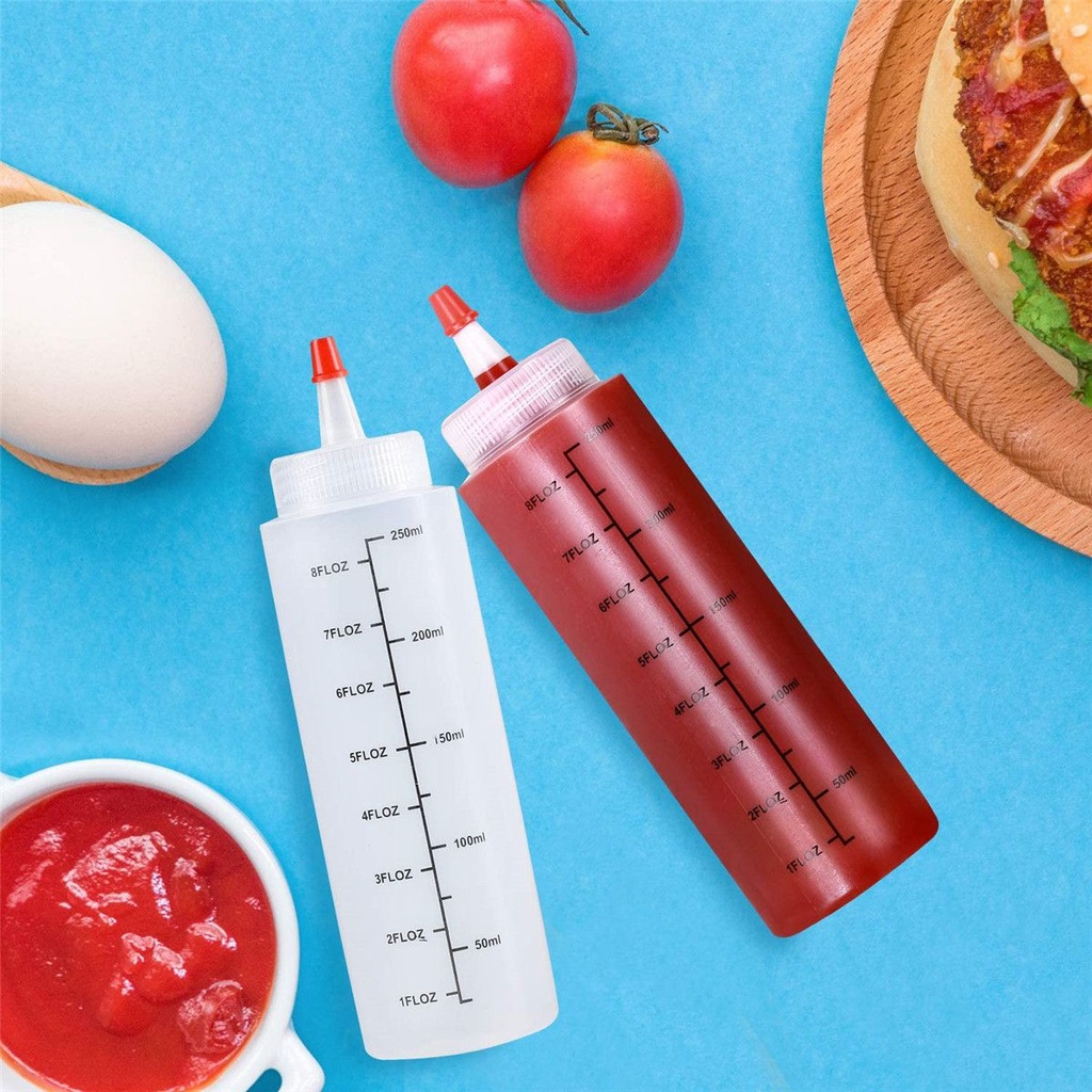 Set 4 chai nhựa bóp trong suốt có mức chia tỉ lệ dùng để pha chế có nắp tiện dụng độ kín tốt