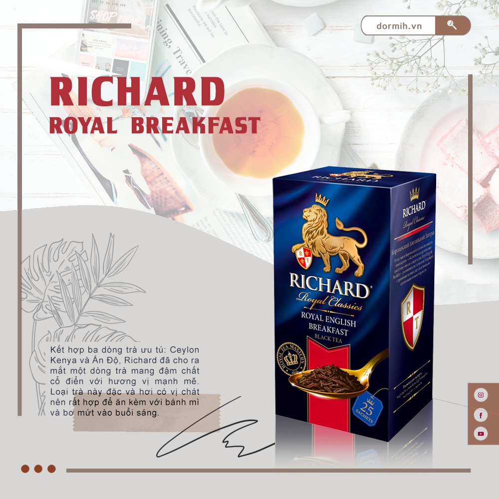 Trà đen điểm tâm - Richard Royal English Breakfast Hộp Giấy 50Gr