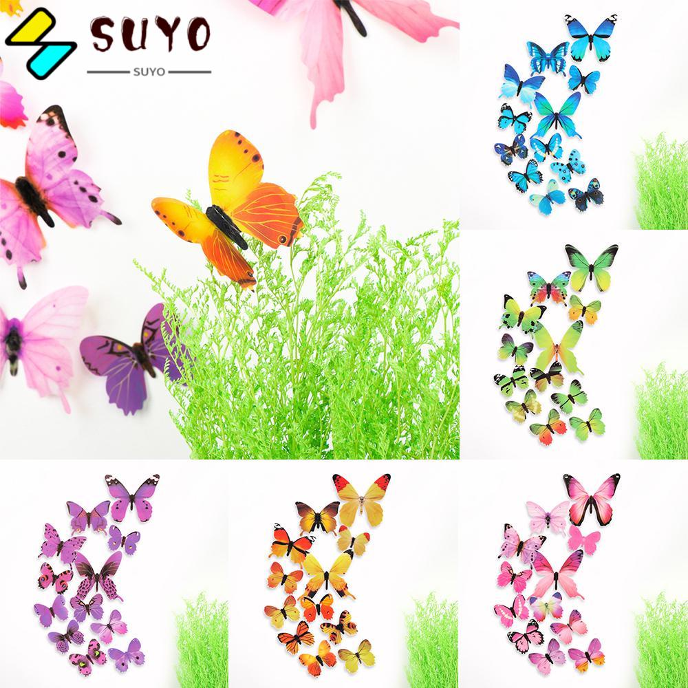 Set 12 miếng dán tường trang trí hình bướm 3D bằng PVC nhiều màu sắc