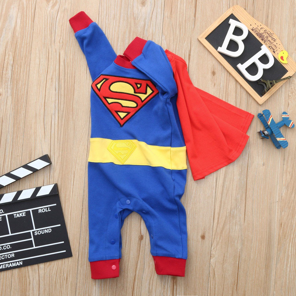 Bộ Áo Liền Quần Dài Tay Hình Superman Cho Bé Trai Và Bé Gái