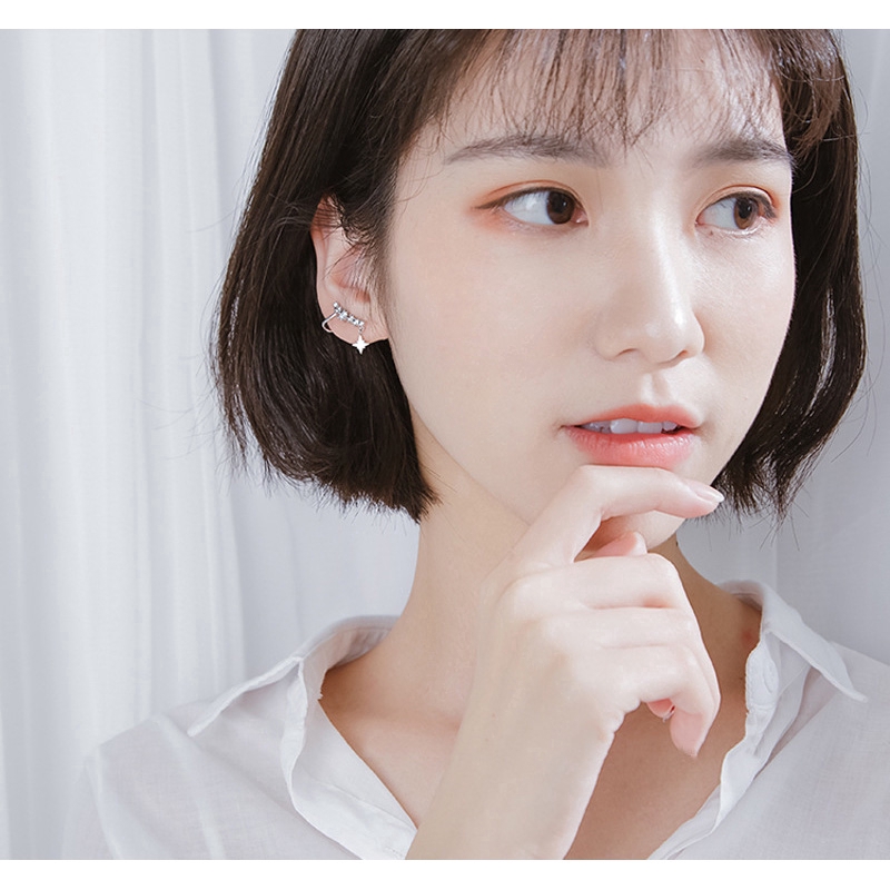 Ahellogirl Khuyên tai màu bạc đính hạt pha lê duyên dáng